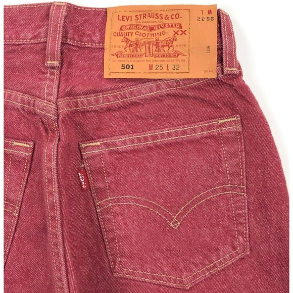 Levis 501 For Women 25x32 Red Jeans Vintage Button Fly Straight Leg Made In USA - Picture 10 of 10